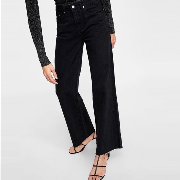Zara Wide Leg High Rise Baggy Black Jeans - Picture 16 of 16